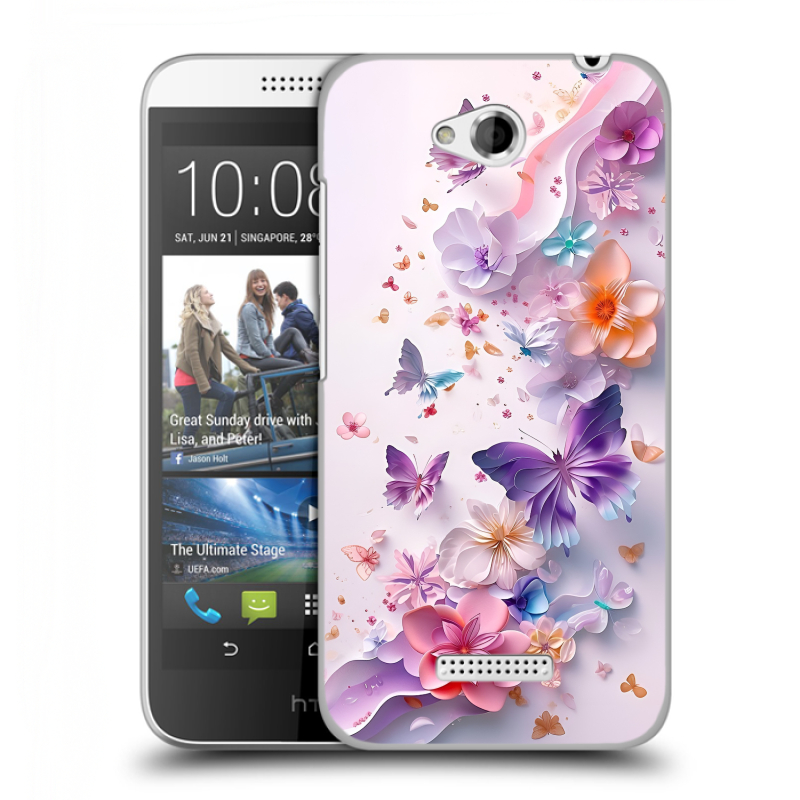 Пластиковый чехол на HTC Desire 616 с принтом цветы бабочки Пластиковый чехол на HTC Desire 616 с принтом цветы бабочки