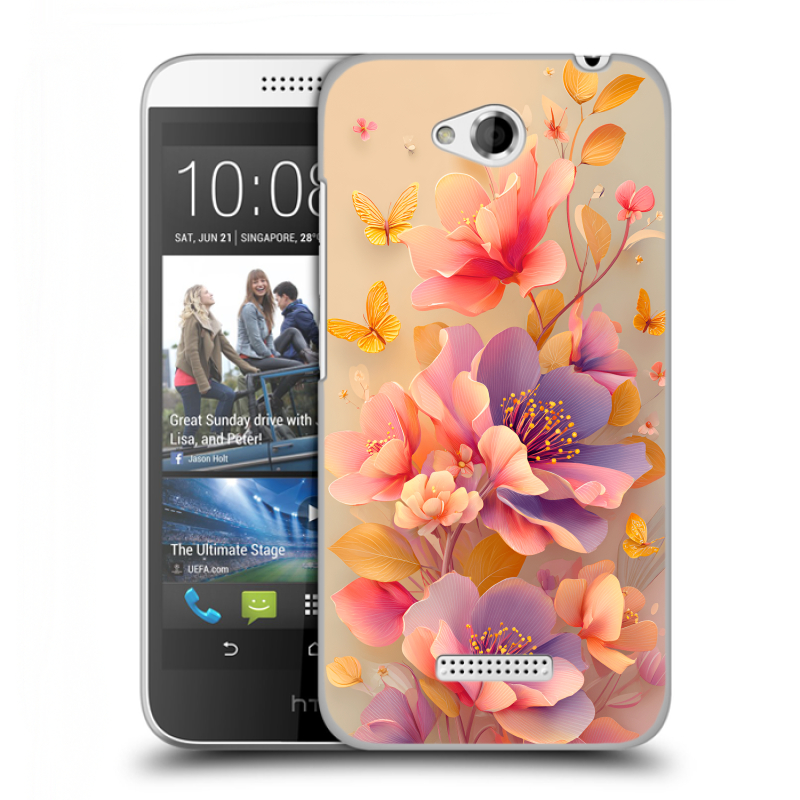 Силиконовый чехол на HTC Desire 616 с принтом Цветы и бабочки Силиконовый чехол на HTC Desire 616 с принтом Цветы и бабочки