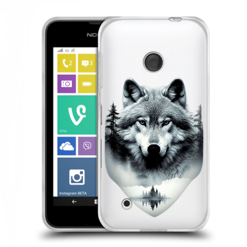 Пластиковый чехол на Nokia Lumia 530 с принтом Волк в лесу Пластиковый чехол на Nokia Lumia 530 с принтом Волк в лесу
