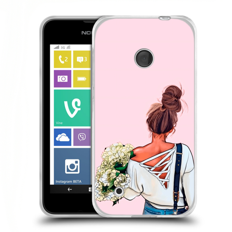 Пластиковый чехол на Nokia Lumia 530 с принтом Девушка и букет Пластиковый чехол на Nokia Lumia 530 с принтом Девушка и букет