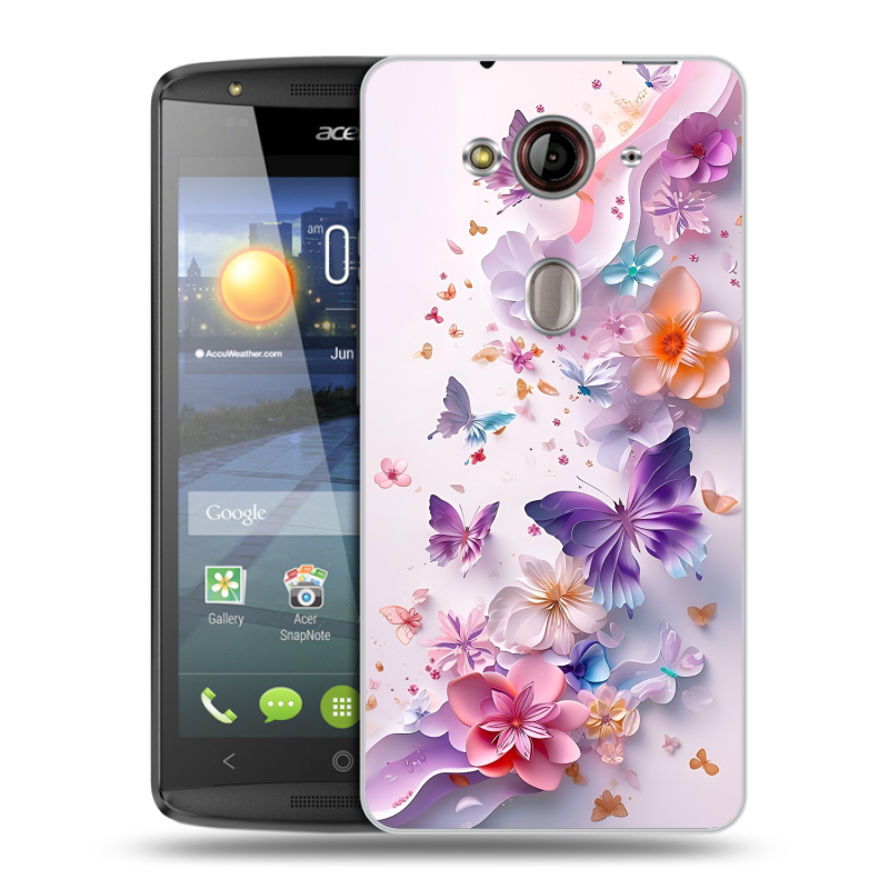 Пластиковый чехол на Acer Liquid E3 с принтом цветы бабочки Пластиковый чехол на Acer Liquid E3 с принтом цветы бабочки