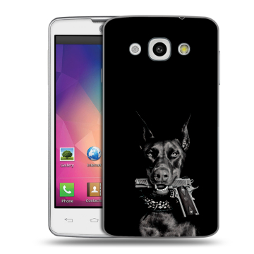 Пластиковый чехол на LG L60 с принтом Доберман и пистолет