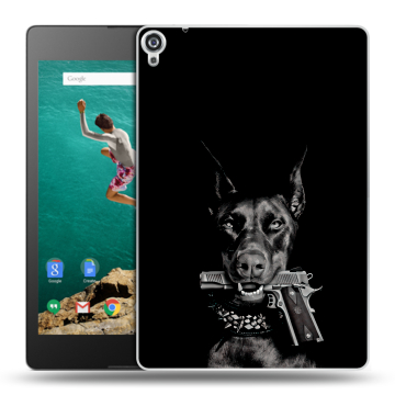 Пластиковый чехол на планшета Google Nexus 9 с принтом Доберман и пистолет