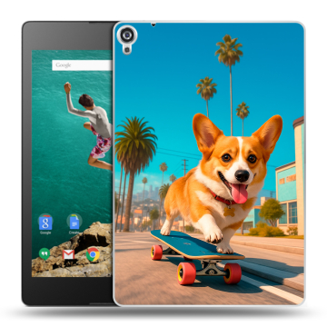 Пластиковый чехол на Google Nexus 9 с принтом Корги на скейте