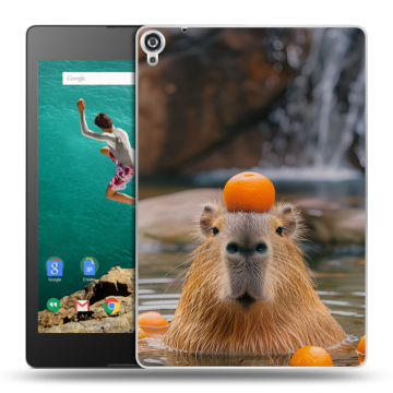Пластиковый чехол на Google Nexus 9 с принтом Капибара с апельсином