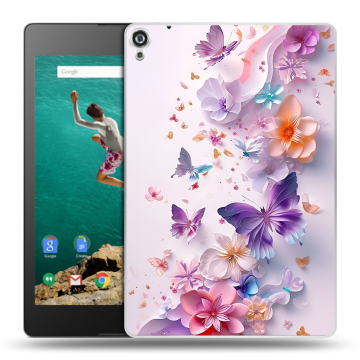 Пластиковый чехол на Google Nexus 9 с принтом цветы бабочки Пластиковый чехол на Google Nexus 9 с принтом цветы бабочки