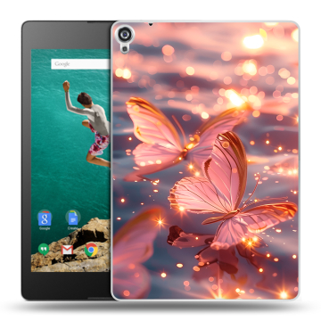 Пластиковый чехол на Google Nexus 9 с принтом бабочки розовые Пластиковый чехол на Google Nexus 9 с принтом бабочки розовые
