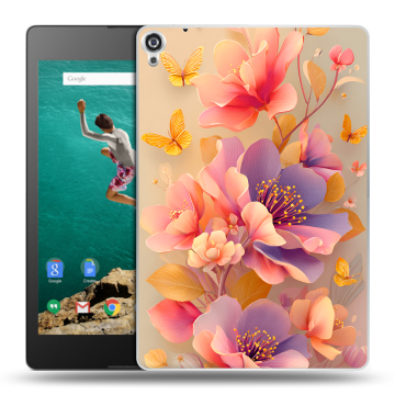 Пластиковый чехол на Google Nexus 9 с принтом Цветы и бабочки