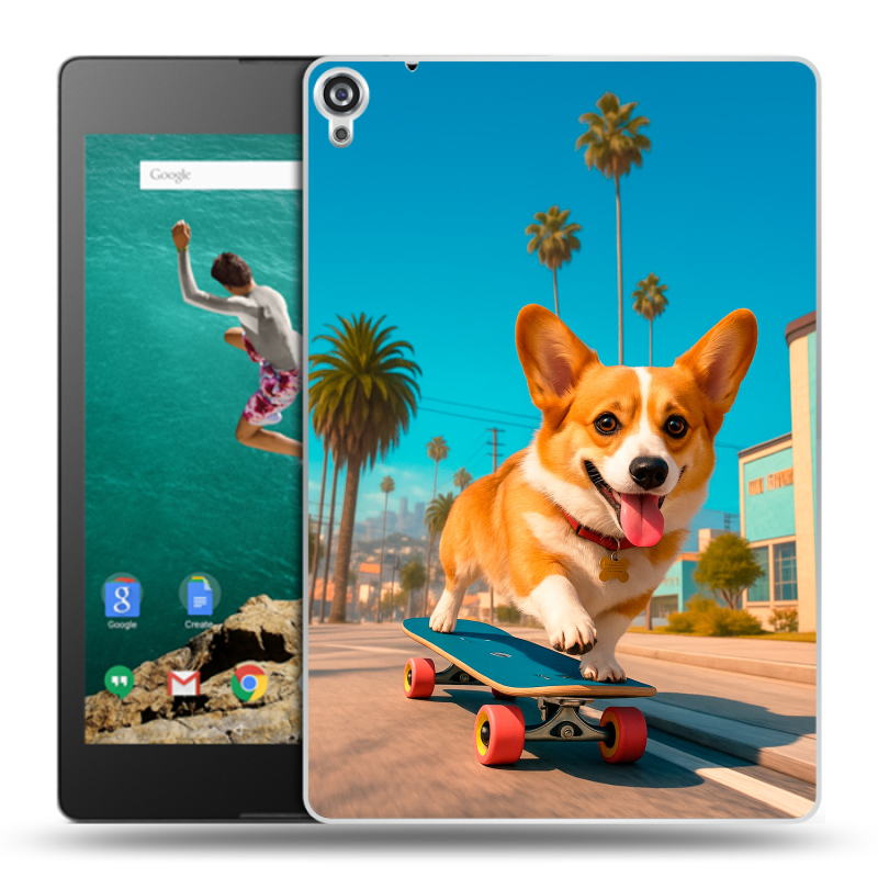Пластиковый чехол на Google Nexus 9 с принтом Корги на скейте Пластиковый чехол на Google Nexus 9 с принтом Корги на скейте