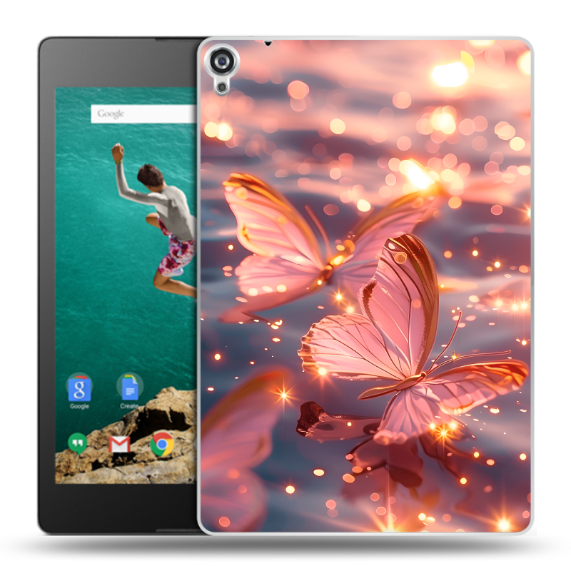 Пластиковый чехол на Google Nexus 9 с принтом бабочки розовые Пластиковый чехол на Google Nexus 9 с принтом бабочки розовые