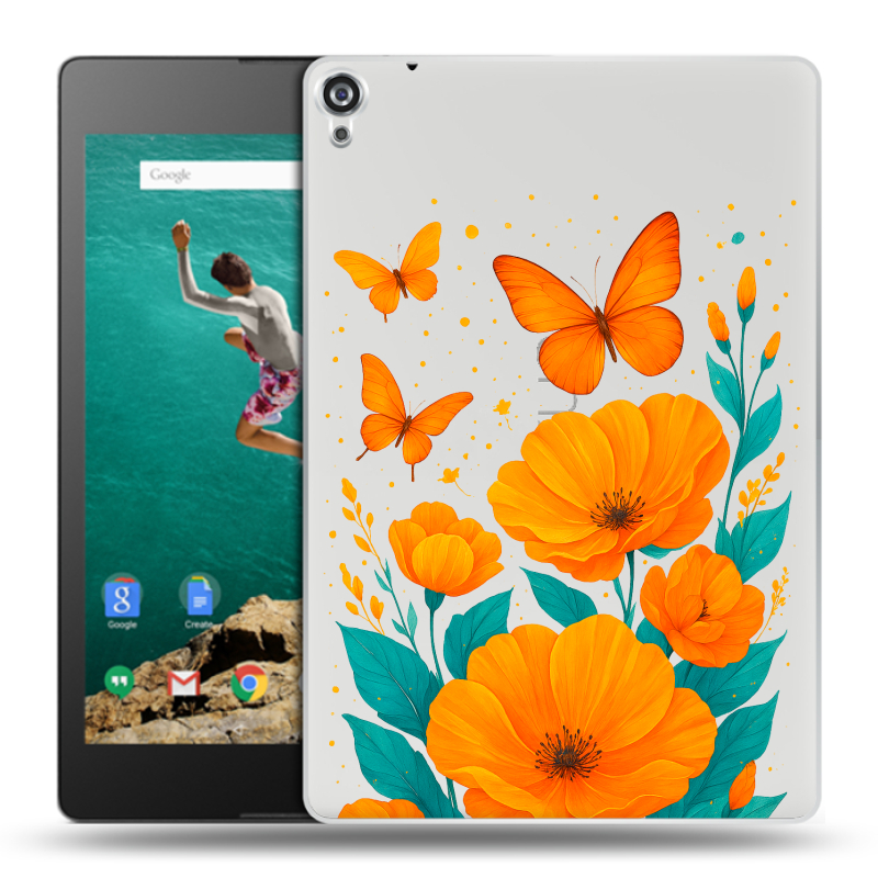 Пластиковый чехол на Google Nexus 9 с принтом цветы бабочки Пластиковый чехол на Google Nexus 9 с принтом цветы бабочки
