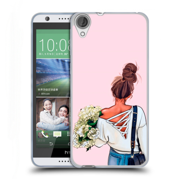 Силиконовый чехол на HTC Desire 820 с принтом Девушка и букет