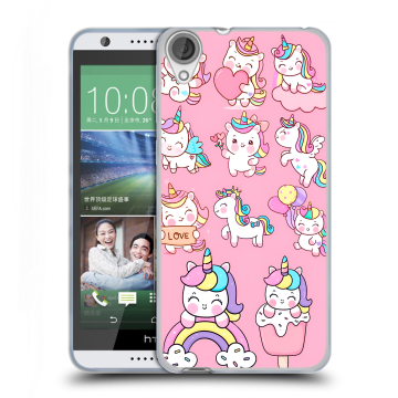 Силиконовый чехол на HTC Desire 820 с принтом Единороги и радуга