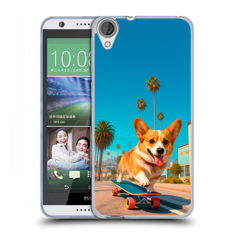 Силиконовый чехол на HTC Desire 820 с принтом Корги на скейте