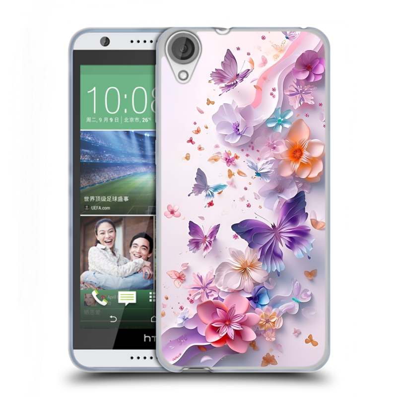 Силиконовый чехол на HTC Desire 820 с принтом цветы бабочки