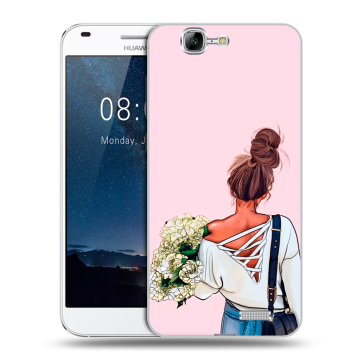 Силиконовый чехол на Huawei Ascend G7 с принтом Девушка и букет Силиконовый чехол на Huawei Ascend G7 с принтом Девушка и букет