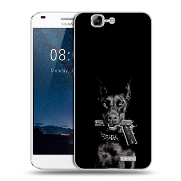 Силиконовый чехол на Huawei Ascend G7 с принтом Доберман и пистолет Силиконовый чехол на Huawei Ascend G7 с принтом Доберман и пистолет