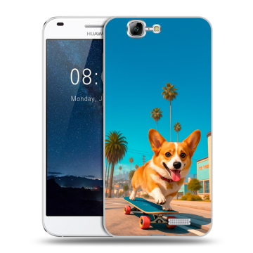 Силиконовый чехол на Huawei Ascend G7 с принтом Корги на скейте Силиконовый чехол на Huawei Ascend G7 с принтом Корги на скейте