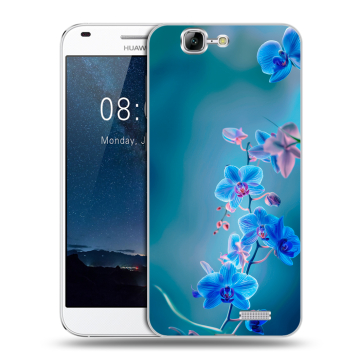 Силиконовый чехол на Huawei Ascend G7 с принтом Голубые цветы Силиконовый чехол на Huawei Ascend G7 с принтом Голубые цветы