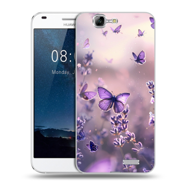 Силиконовый чехол на Huawei Ascend G7 с принтом бабочки и лаванда Силиконовый чехол на Huawei Ascend G7 с принтом бабочки и лаванда