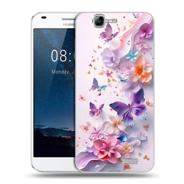 Силиконовый чехол на Huawei Ascend G7 с принтом цветы бабочки Силиконовый чехол на Huawei Ascend G7 с принтом цветы бабочки