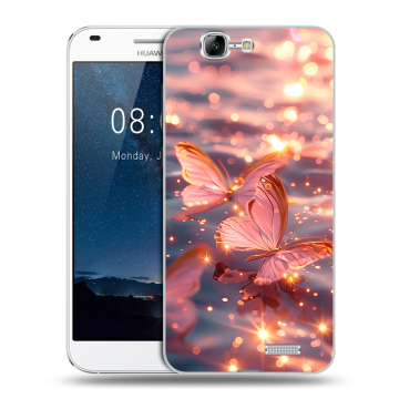Силиконовый чехол на Huawei Ascend G7 с принтом бабочки розовые Силиконовый чехол на Huawei Ascend G7 с принтом бабочки розовые
