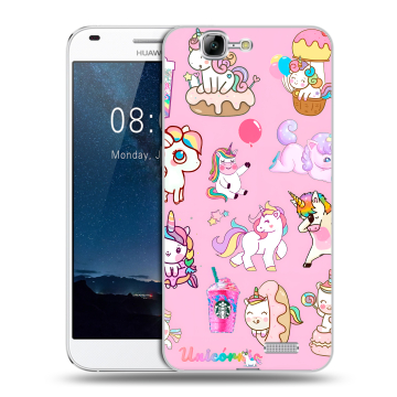 Силиконовый чехол на Huawei Ascend G7 с принтом розовые единороги Силиконовый чехол на Huawei Ascend G7 с принтом розовые единороги
