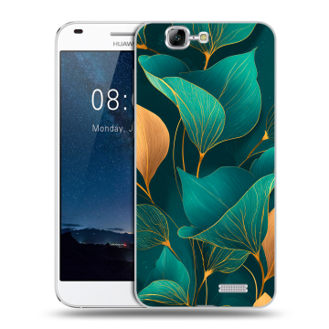 Силиконовый чехол на Huawei Ascend G7 с принтом Листья и золото
