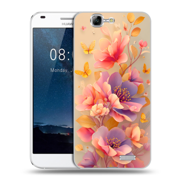 Силиконовый чехол на Huawei Ascend G7 с принтом Цветы и бабочки