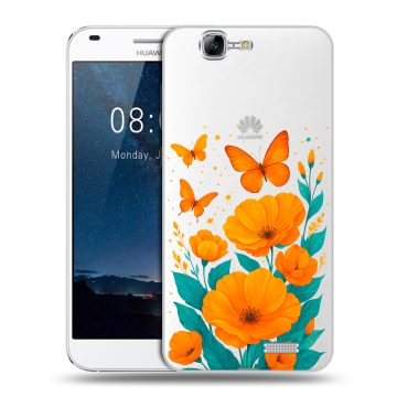 Силиконовый чехол на Huawei Ascend G7 с принтом цветы бабочки