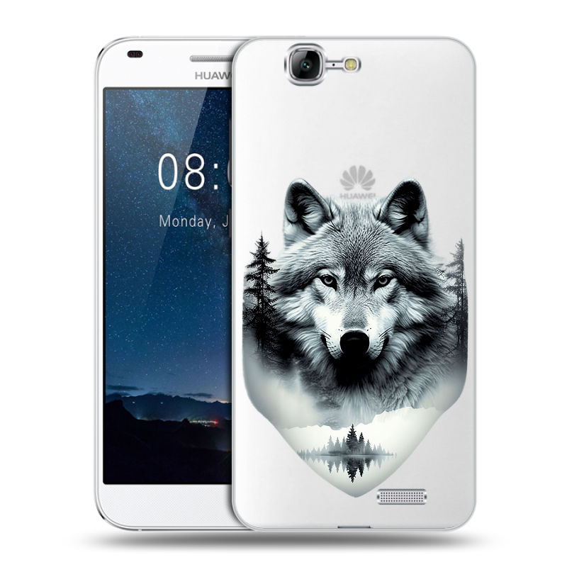 Силиконовый чехол на Huawei Ascend G7 с принтом Волк в лесу Силиконовый чехол на Huawei Ascend G7 с принтом Волк в лесу