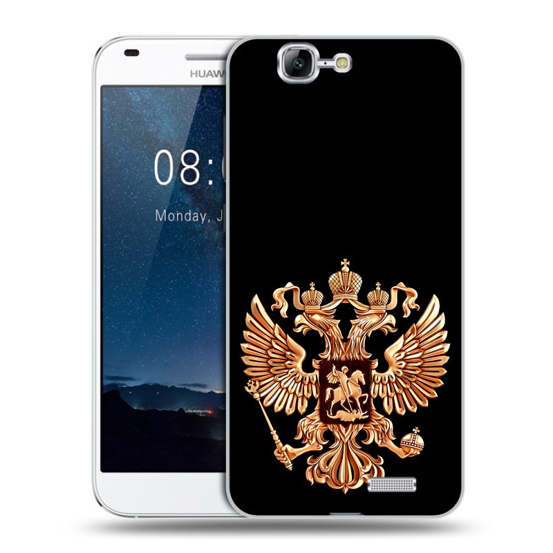 Силиконовый чехол на Huawei Ascend G7 с принтом Герб России золотой Силиконовый чехол на Huawei Ascend G7 с принтом Герб России золотой
