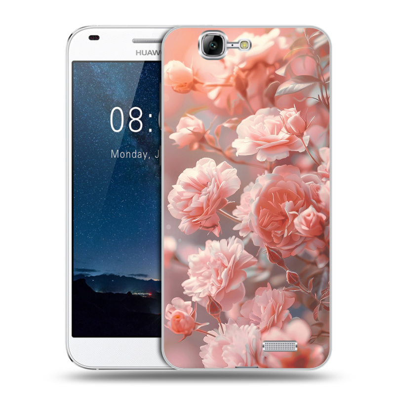 Силиконовый чехол на Huawei Ascend G7 с принтом Розовые розы Силиконовый чехол на Huawei Ascend G7 с принтом Розовые розы