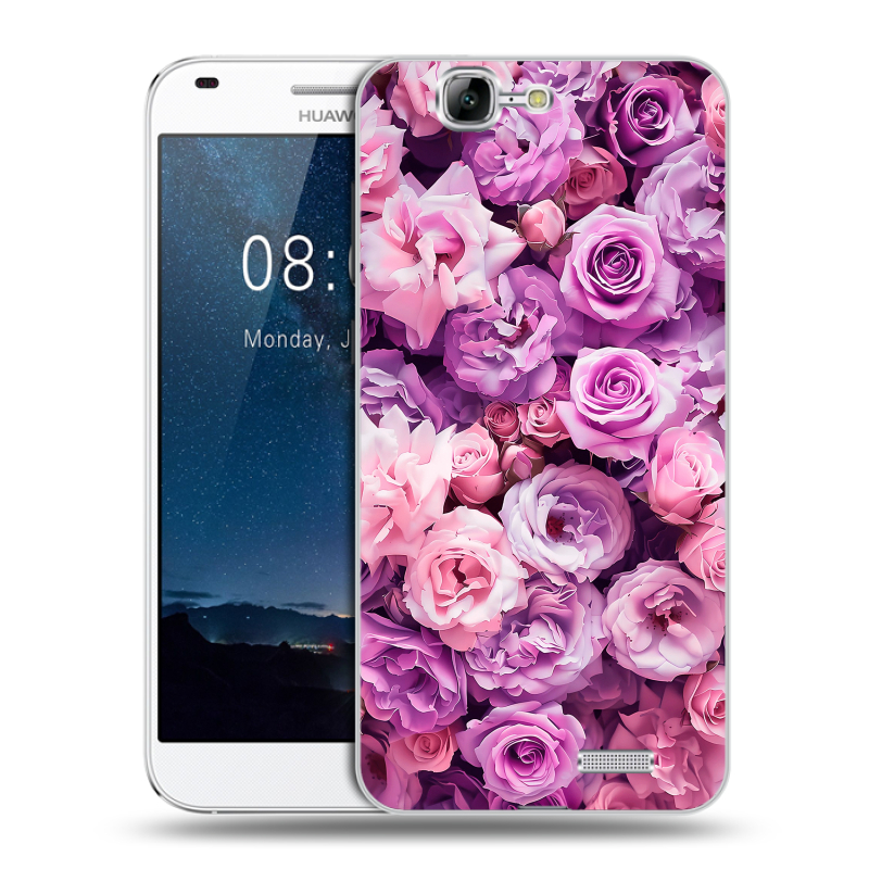 Силиконовый чехол на Huawei Ascend G7 с принтом лавандовые розы Силиконовый чехол на Huawei Ascend G7 с принтом лавандовые розы