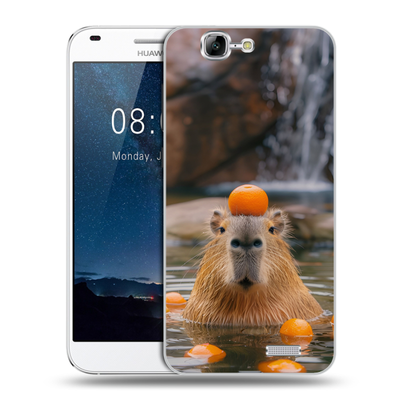 Силиконовый чехол на Huawei Ascend G7 с принтом Капибара с апельсином Силиконовый чехол на Huawei Ascend G7 с принтом Капибара с апельсином