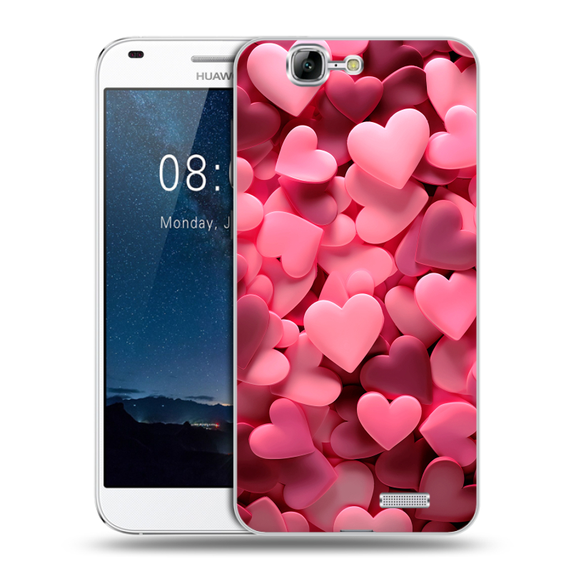 Силиконовый чехол на Huawei Ascend G7 с принтом розовые сердечки Силиконовый чехол на Huawei Ascend G7 с принтом розовые сердечки