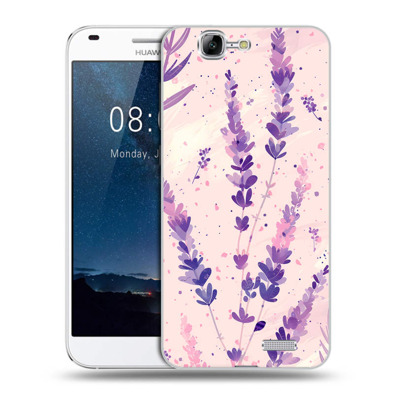 Силиконовый чехол на Huawei Ascend G7 с принтом цветы лаванда Силиконовый чехол на Huawei Ascend G7 с принтом цветы лаванда