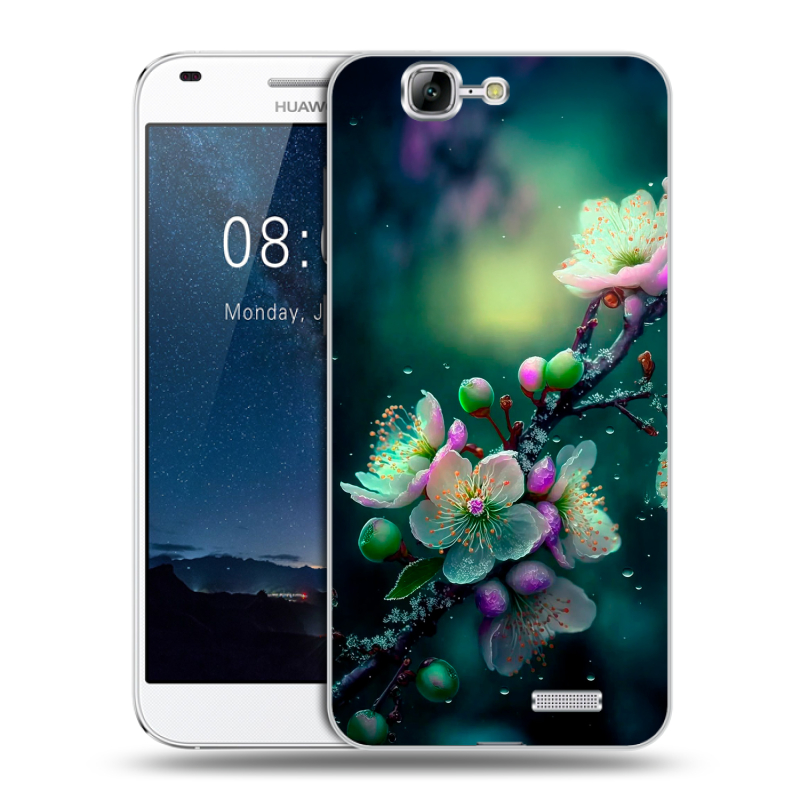 Пластиковый чехол на Huawei Ascend G7 с принтом Цветы и мрамор Пластиковый чехол на Huawei Ascend G7 с принтом Цветы и мрамор