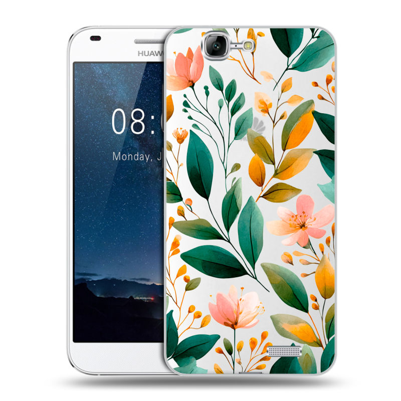Силиконовый чехол на Huawei Ascend G7 с принтом Цветы паттерн Силиконовый чехол на Huawei Ascend G7 с принтом Цветы паттерн