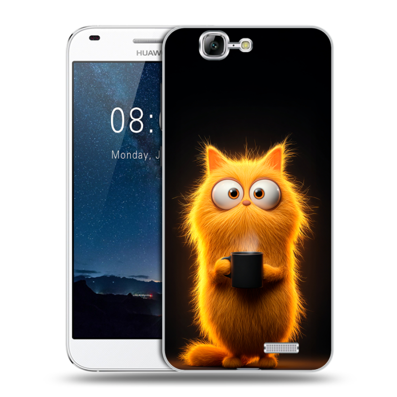 Силиконовый чехол на Huawei Ascend G7 с принтом Смешной кот Силиконовый чехол на Huawei Ascend G7 с принтом Смешной кот