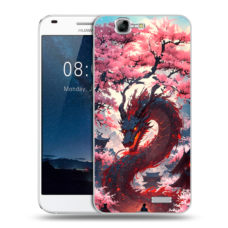 Силиконовый чехол на Huawei Ascend G7 с принтом Дракон Японский Силиконовый чехол на Huawei Ascend G7 с принтом Дракон Японский