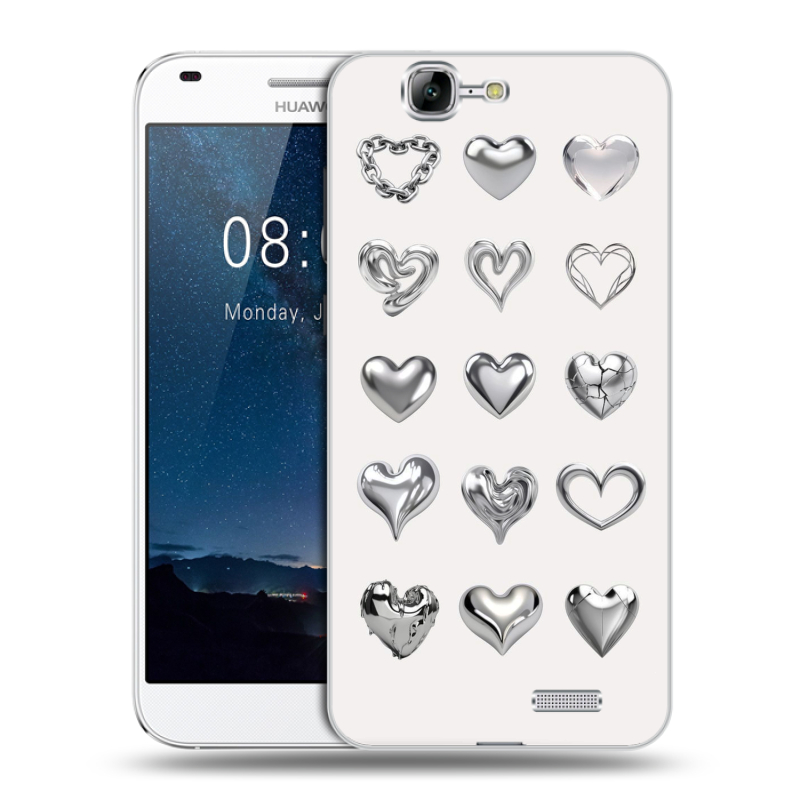 Пластиковый чехол на Huawei Ascend G7 с принтом Y2K сердечки Пластиковый чехол на Huawei Ascend G7 с принтом Y2K сердечки