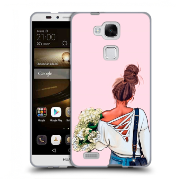 Пластиковый чехол на Huawei Ascend Mate 7 с принтом Девушка и букет