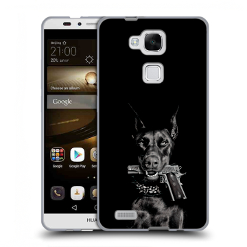 Пластиковый чехол на Huawei Ascend Mate 7 с принтом Доберман и пистолет