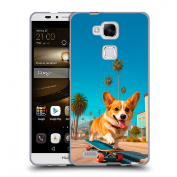 Пластиковый чехол на Huawei Ascend Mate 7 с принтом Корги на скейте