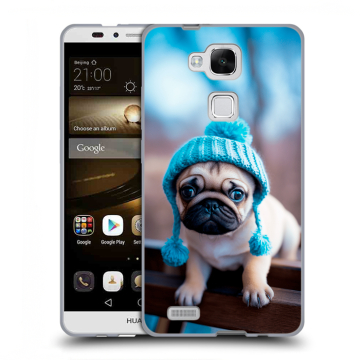 Пластиковый чехол на Huawei Ascend Mate 7 с принтом Мопс в шапке