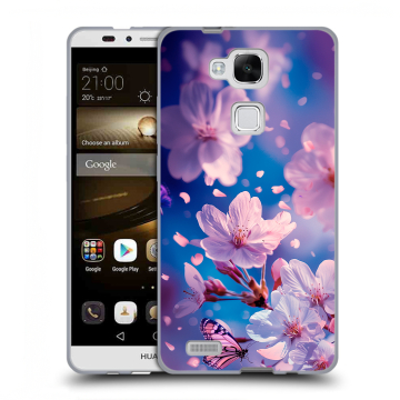 Пластиковый чехол на Huawei Ascend Mate 7 с принтом цветы бабочки