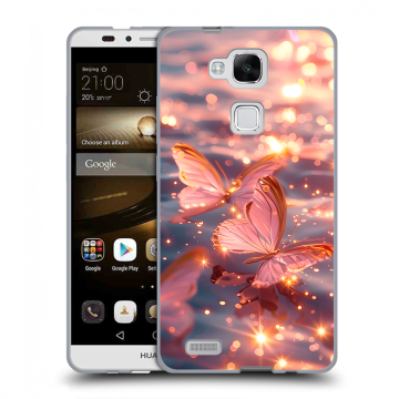 Пластиковый чехол на Huawei Ascend Mate 7 с принтом бабочки розовые