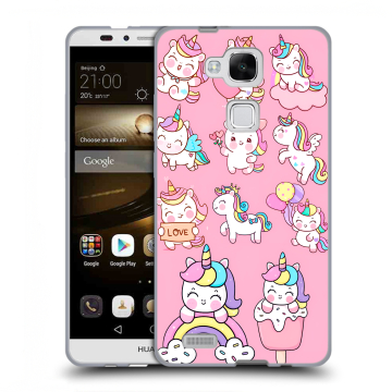 Пластиковый чехол на Huawei Ascend Mate 7 с принтом Единороги и радуга Пластиковый чехол на Huawei Ascend Mate 7 с принтом Единороги и радуга