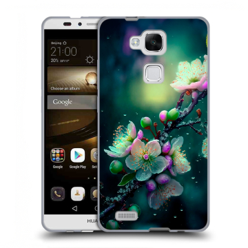 Пластиковый чехол на Huawei Ascend Mate 7 с принтом Цветы и мрамор